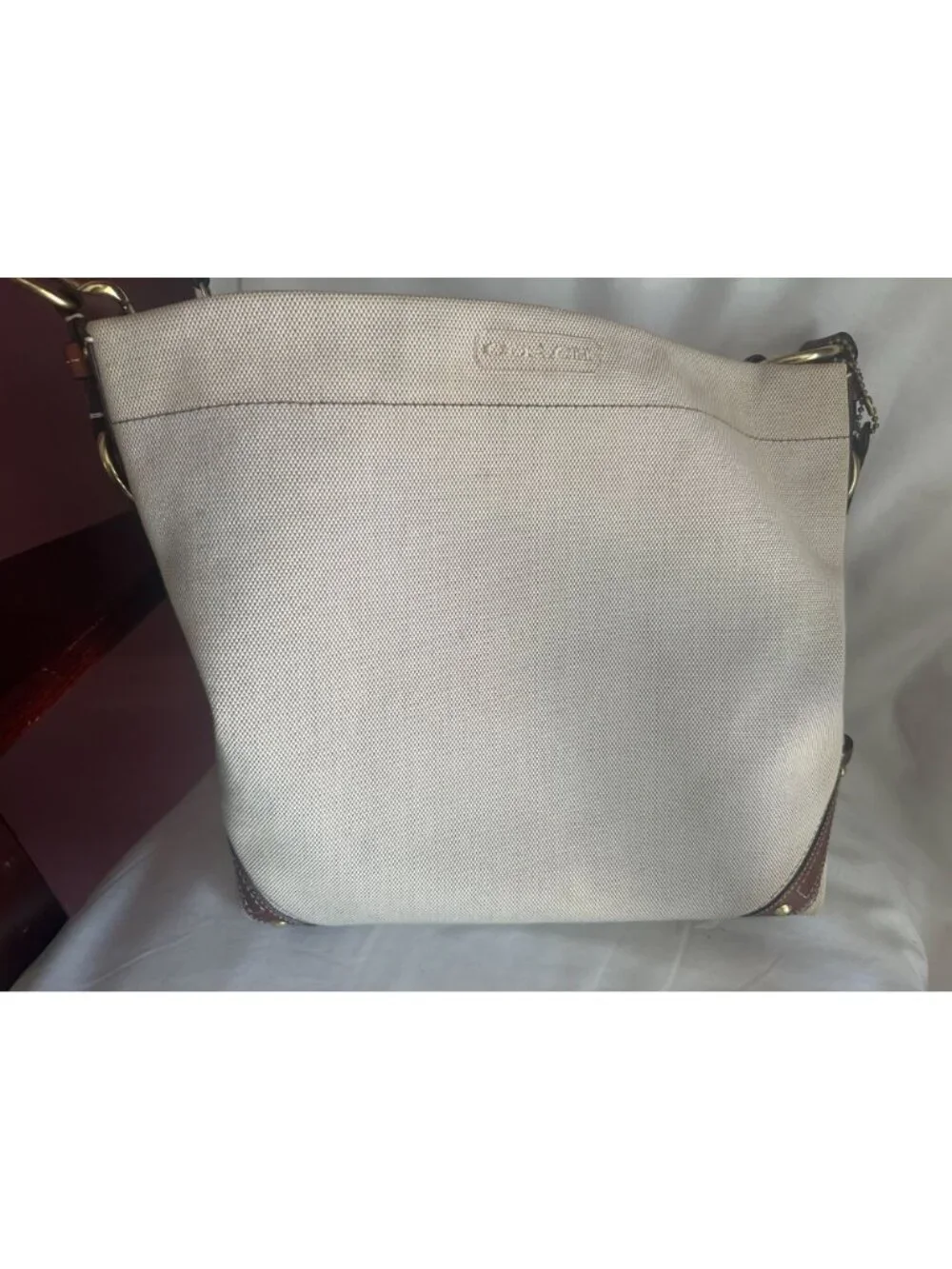 Coach CARLY canvas and leather large natural / brown leather trim shoulder hobo - Picture 12 of 12